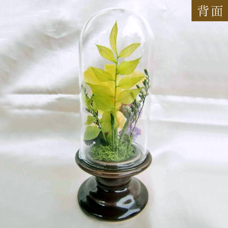 【お仏壇用の枯れない仏花・小さめ】デンファレ・アジサイ・ラスカス・ファンタジアなど盛りだくさんなプリザーブドフラワー(お花を護るドーム入り・花器付き) - 画像 (14)