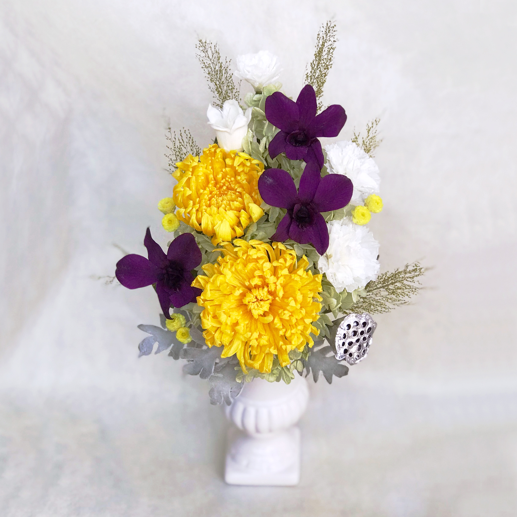 仏花 プリザーブドフラワー 送料無料 枯れない花 お仏壇 お供え花 お彼岸 仏壇飾り 輪菊 デンファレ 花瓶付 お悔やみ プレゼント インテリア 造花 ギフト - 画像 (11)