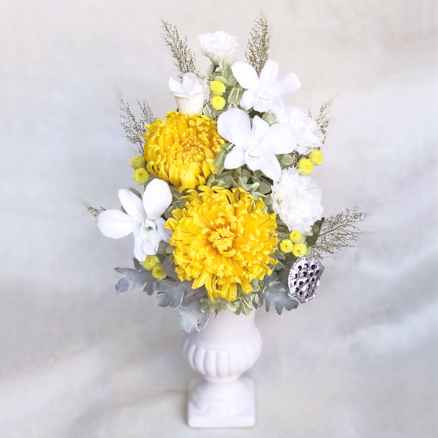 仏花 プリザーブドフラワー 送料無料 枯れない花 お仏壇 お供え花 お彼岸 仏壇飾り 輪菊 デンファレ 花瓶付 お悔やみ プレゼント インテリア 造花 ギフト - 画像 (8)