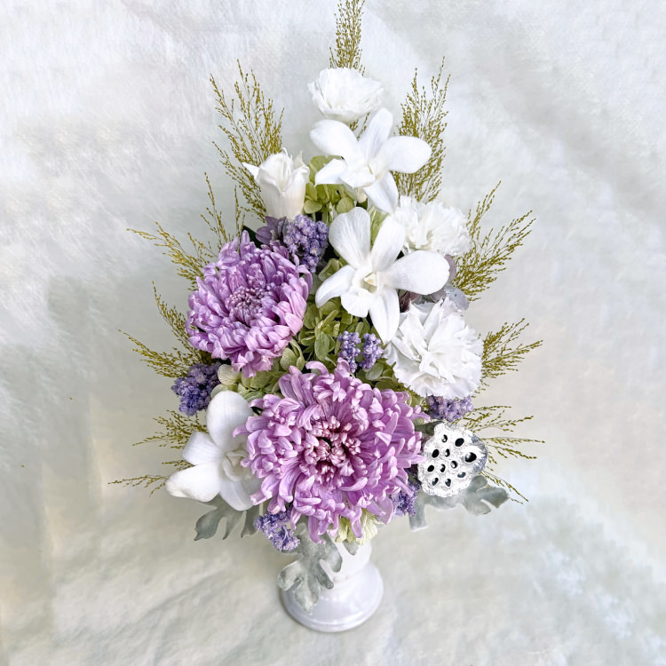 仏花 プリザーブドフラワー 送料無料 枯れない花 お仏壇 お供え花 お彼岸 仏壇飾り 輪菊 デンファレ 花瓶付 お悔やみ プレゼント インテリア 造花 ギフト - 画像 (13)