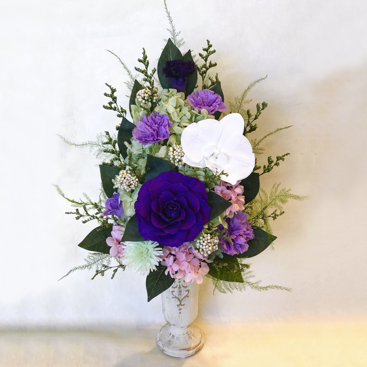 仏花 プリザーブドフラワー 送料無料 枯れない花 お仏壇 お供え花 お彼岸 仏壇飾り 花器付き 胡蝶蘭 バラ 菊 カーネーション プレゼント インテリア 造花 ギフト - 画像 (2)