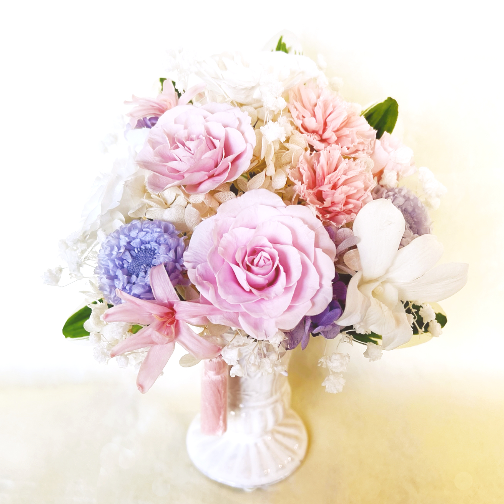 仏花 お祝い プリザーブドフラワー 送料無料 枯れない花 お仏壇 お供え花 お彼岸 薔薇 カーネーション あじさい 保護ケース プレゼント インテリア 造花 ギフト - 画像 (2)