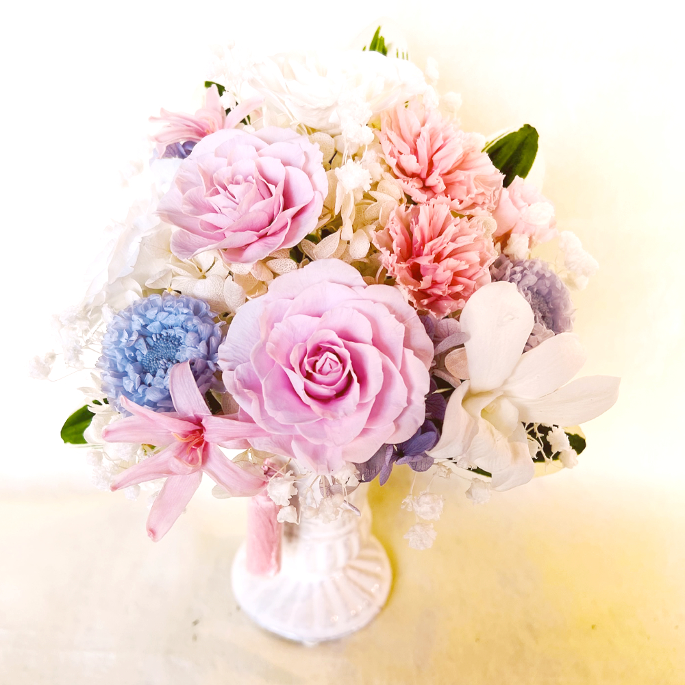 仏花 お祝い プリザーブドフラワー 送料無料 枯れない花 お仏壇 お供え花 お彼岸 薔薇 カーネーション あじさい 保護ケース プレゼント インテリア 造花 ギフト - 画像 (6)