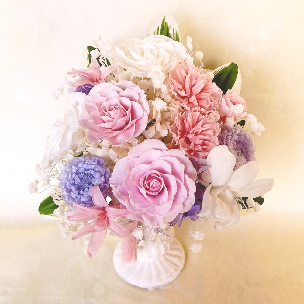 仏花 お祝い プリザーブドフラワー 送料無料 枯れない花 お仏壇 お供え花 お彼岸 薔薇 カーネーション あじさい 保護ケース プレゼント インテリア 造花 ギフト - 画像 (7)