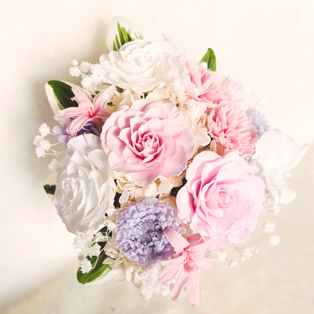 仏花 お祝い プリザーブドフラワー 送料無料 枯れない花 お仏壇 お供え花 お彼岸 薔薇 カーネーション あじさい 保護ケース プレゼント インテリア 造花 ギフト - 画像 (9)