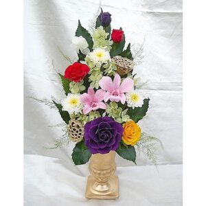 仏花 プリザーブドフラワー 送料無料 枯れない花 お仏壇 お供え花 お彼岸 仏壇飾り 花器付き デンファレ バラ プレゼント インテリア 造花 ギフト