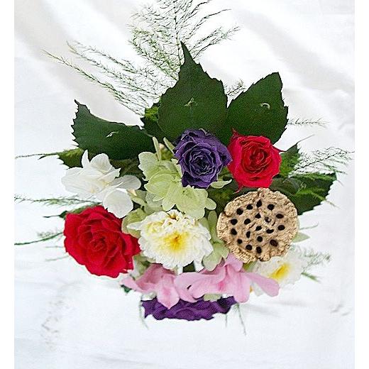 仏花 プリザーブドフラワー 送料無料 枯れない花 お仏壇 お供え花 お彼岸 仏壇飾り 花器付き デンファレ バラ プレゼント インテリア 造花 ギフト - 画像 (3)