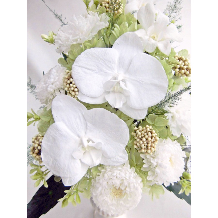 仏花 プリザーブドフラワー 送料無料 枯れない花 お仏壇 お供え花 お彼岸 仏壇飾り 花器付き 胡蝶蘭 小花 プレゼント インテリア 造花 ギフト - 画像 (5)