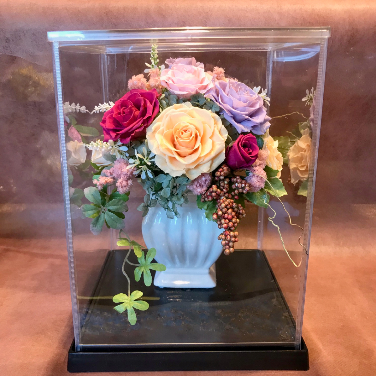 【お祝いに枯れない花】バラと紫陽花のプリザーブドフラワー「Ema」(ケース有無)水交換不要のインテリア - 画像 (13)