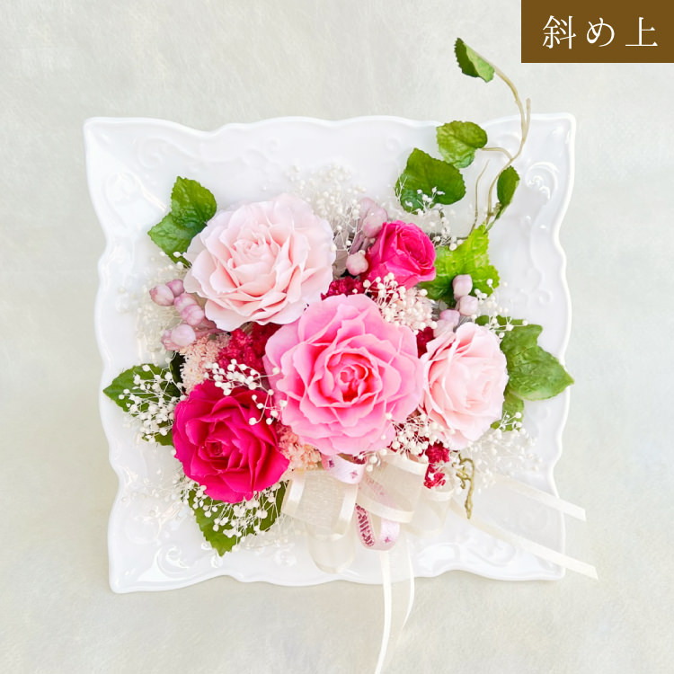 【お祝い用の枯れない花インテリア】咲き続ける美しいバラのプリザーブドフラワーのブーケフレーム花飾り(陶器の花器付き)ケース有無選べます - 画像 (14)