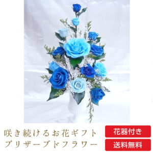 【お祝い用に枯れない花のインテリア】珍しい青いバラのプリザーブドフラワー花飾り（大きめ）