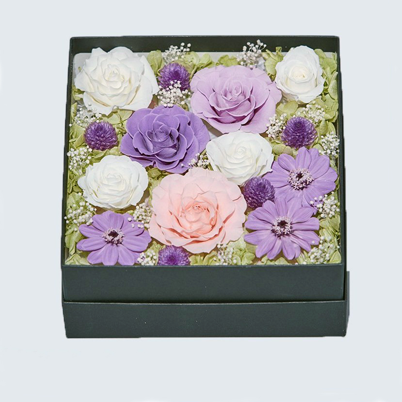 【お祝いに枯れない花飾り】バラと紫陽花、かすみ草のプリザーブドフラワー(ボックス入りの造花の花ギフト)全4色 - 画像 (6)