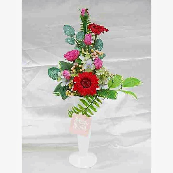 【お祝いに枯れない花インテリア】バラとガーベラのプリザーブドフラワー「フローラ」(大きめ・細身・花器付き)造花のギフト全2色 - 画像 (5)