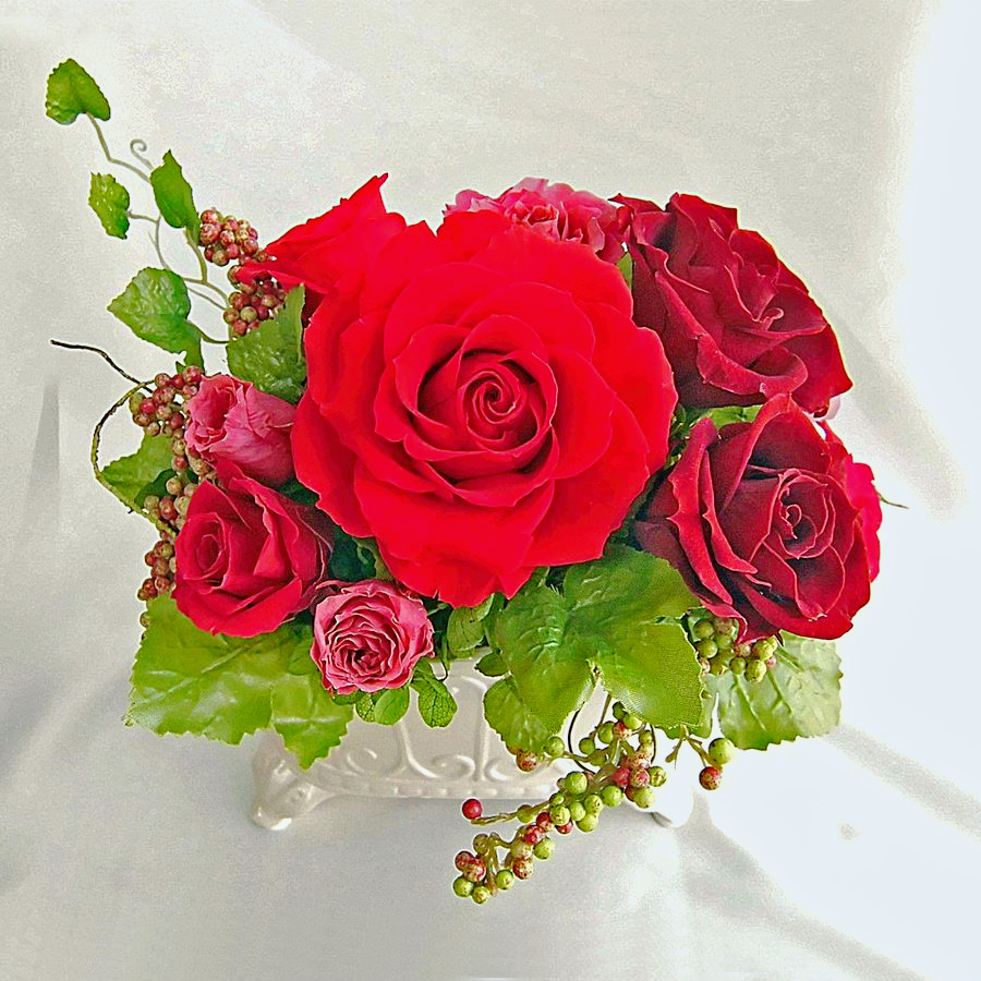 【お祝いに枯れない花ギフト】バラのプリザーブドフラワー(花器付き)水交換不要のインテリア - 画像 (3)