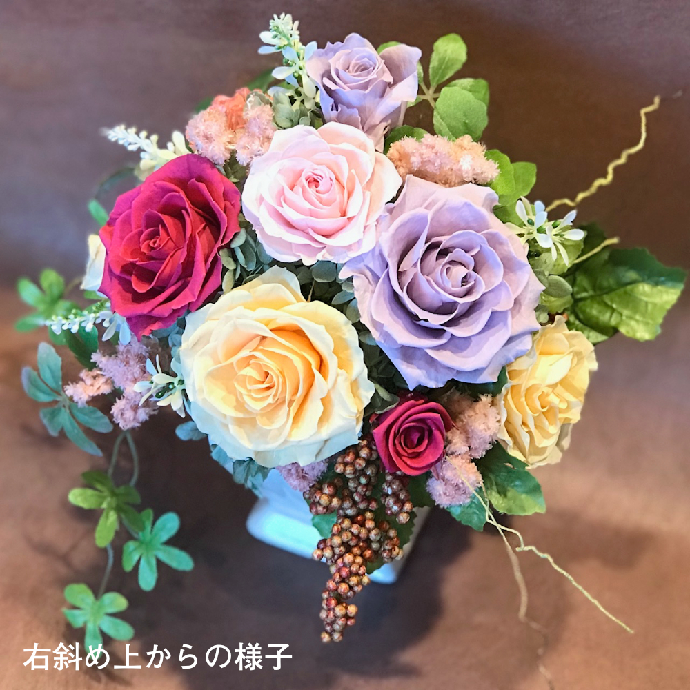 【お祝いに枯れない花】バラと紫陽花のプリザーブドフラワー「Ema」(ケース有無)水交換不要のインテリア - 画像 (11)