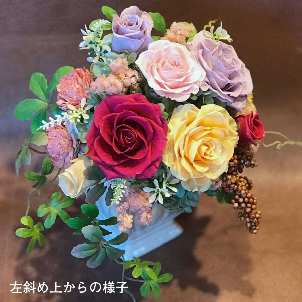 【お祝いに枯れない花】バラと紫陽花のプリザーブドフラワー「Ema」(ケース有無)水交換不要のインテリア - 画像 (12)