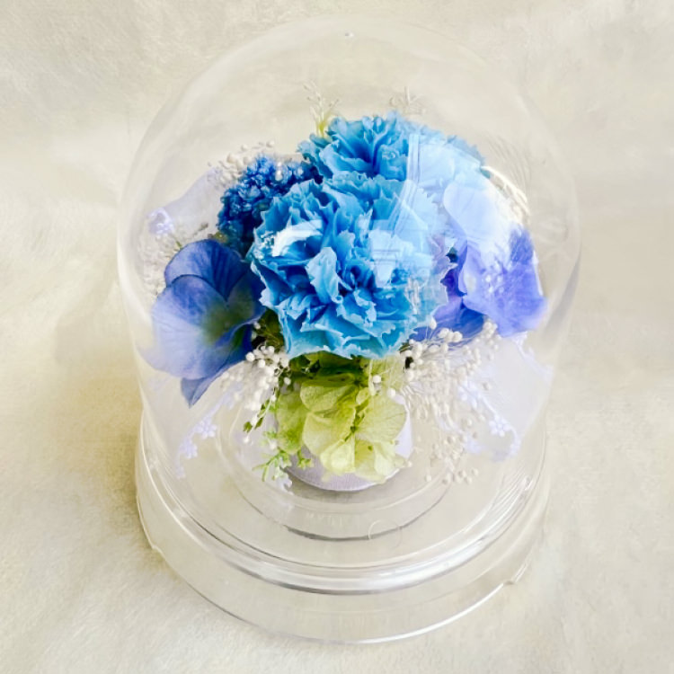 【お祝いに枯れない花飾り】カーネーションと小花のプリザーブドフラワー「ケイ」(小さめのフラワードーム入)水交換不要のインテリア - 画像 (36)