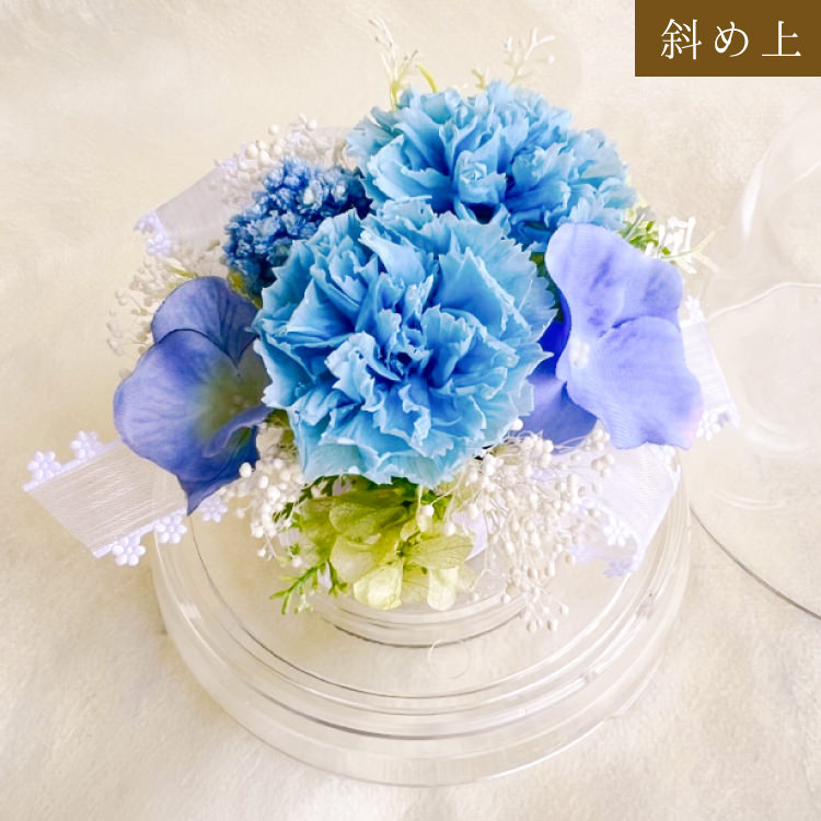 【お祝いに枯れない花飾り】カーネーションと小花のプリザーブドフラワー「ケイ」(小さめのフラワードーム入)水交換不要のインテリア - 画像 (29)