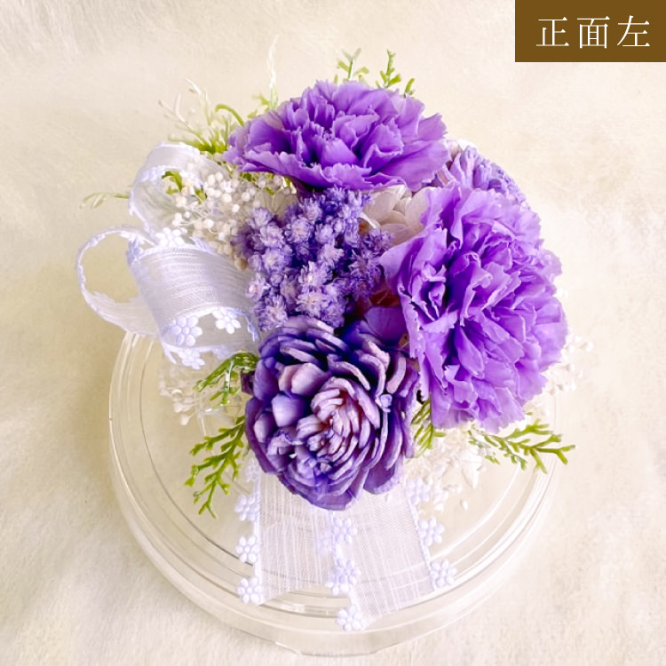 【お祝いに枯れない花飾り】カーネーションと小花のプリザーブドフラワー「ケイ」(小さめのフラワードーム入)水交換不要のインテリア - 画像 (42)