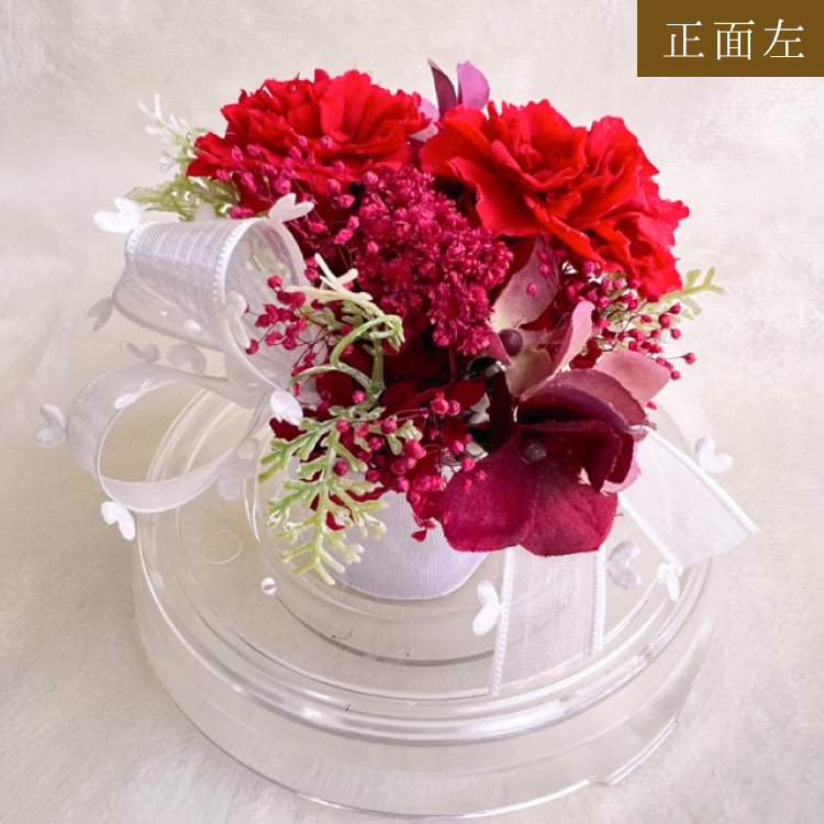 【お祝いに枯れない花飾り】カーネーションと小花のプリザーブドフラワー「ケイ」(小さめのフラワードーム入)水交換不要のインテリア - 画像 (62)