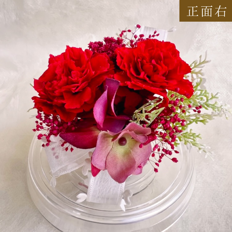 【お祝いに枯れない花飾り】カーネーションと小花のプリザーブドフラワー「ケイ」(小さめのフラワードーム入)水交換不要のインテリア - 画像 (63)