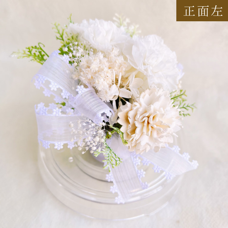 【お祝いに枯れない花飾り】カーネーションと小花のプリザーブドフラワー「ケイ」(小さめのフラワードーム入)水交換不要のインテリア - 画像 (73)
