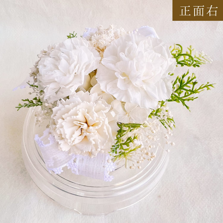 【お祝いに枯れない花飾り】カーネーションと小花のプリザーブドフラワー「ケイ」(小さめのフラワードーム入)水交換不要のインテリア - 画像 (74)
