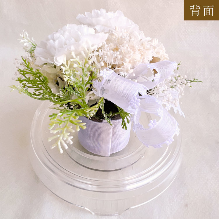【お祝いに枯れない花飾り】カーネーションと小花のプリザーブドフラワー「ケイ」(小さめのフラワードーム入)水交換不要のインテリア - 画像 (78)