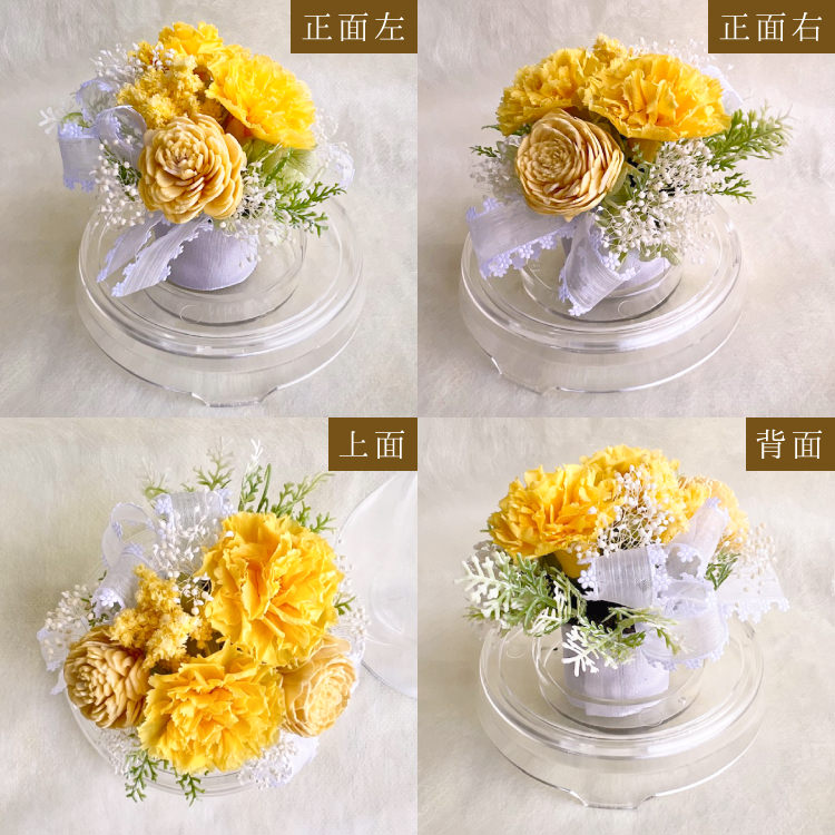 【お祝いに枯れない花飾り】カーネーションと小花のプリザーブドフラワー「ケイ」(小さめのフラワードーム入)水交換不要のインテリア - 画像 (18)