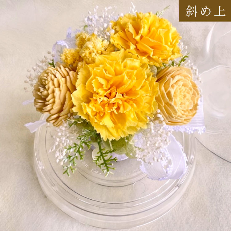 【お祝いに枯れない花飾り】カーネーションと小花のプリザーブドフラワー「ケイ」(小さめのフラワードーム入)水交換不要のインテリア - 画像 (21)