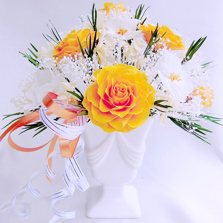【お祝い用・枯れない花ギフト】バラと小花の豪華プリザーブドフラワー「ブーケ」(花器付き)水交換不要のインテリア ギフト - 画像 (20)