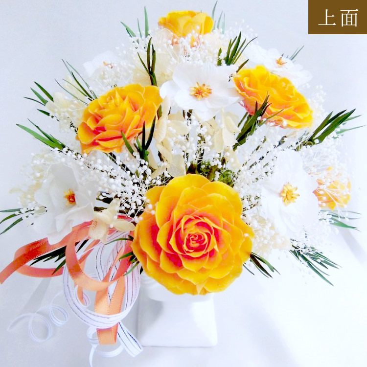 【お祝い用・枯れない花ギフト】バラと小花の豪華プリザーブドフラワー「ブーケ」(花器付き)水交換不要のインテリア ギフト - 画像 (22)