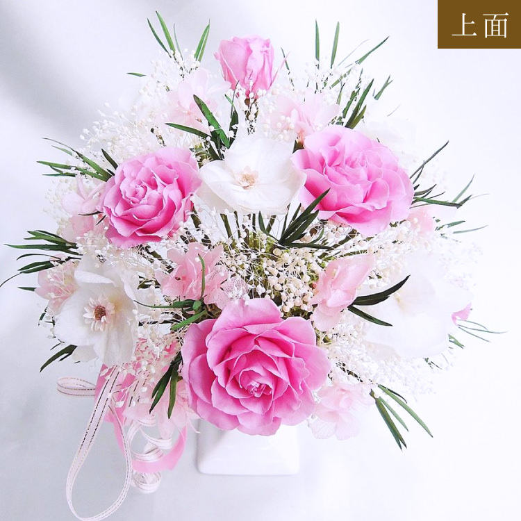 【お祝い用・枯れない花ギフト】バラと小花の豪華プリザーブドフラワー「ブーケ」(花器付き)水交換不要のインテリア ギフト - 画像 (28)