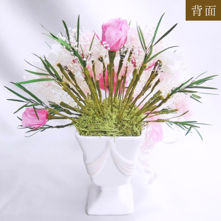 【お祝い用・枯れない花ギフト】バラと小花の豪華プリザーブドフラワー「ブーケ」(花器付き)水交換不要のインテリア ギフト - 画像 (30)