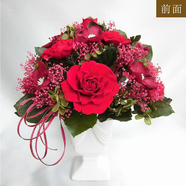 【お祝い用・枯れない花ギフト】バラと小花の豪華プリザーブドフラワー「ブーケ」(花器付き)水交換不要のインテリア ギフト - 画像 (15)