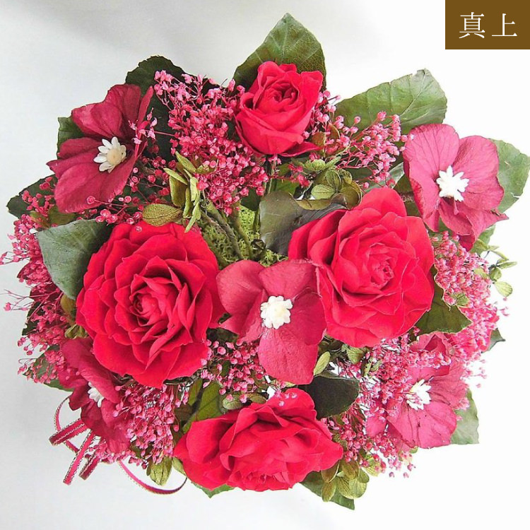 【お祝い用・枯れない花ギフト】バラと小花の豪華プリザーブドフラワー「ブーケ」(花器付き)水交換不要のインテリア ギフト - 画像 (17)