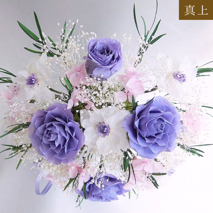 【お祝い用・枯れない花ギフト】バラと小花の豪華プリザーブドフラワー「ブーケ」(花器付き)水交換不要のインテリア ギフト - 画像 (6)