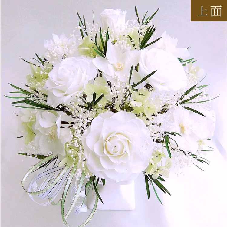 【お祝い用・枯れない花ギフト】バラと小花の豪華プリザーブドフラワー「ブーケ」(花器付き)水交換不要のインテリア ギフト - 画像 (10)