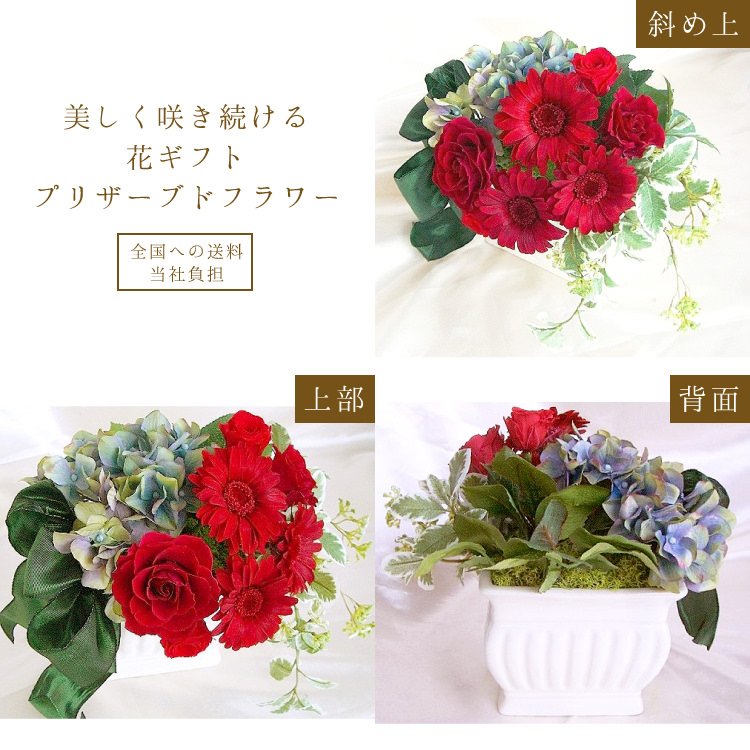 【お祝いに枯れない花ギフト】ガーベラとバラのプリザーブドフラワー「Scarlet」水交換不要のインテリア - 画像 (2)